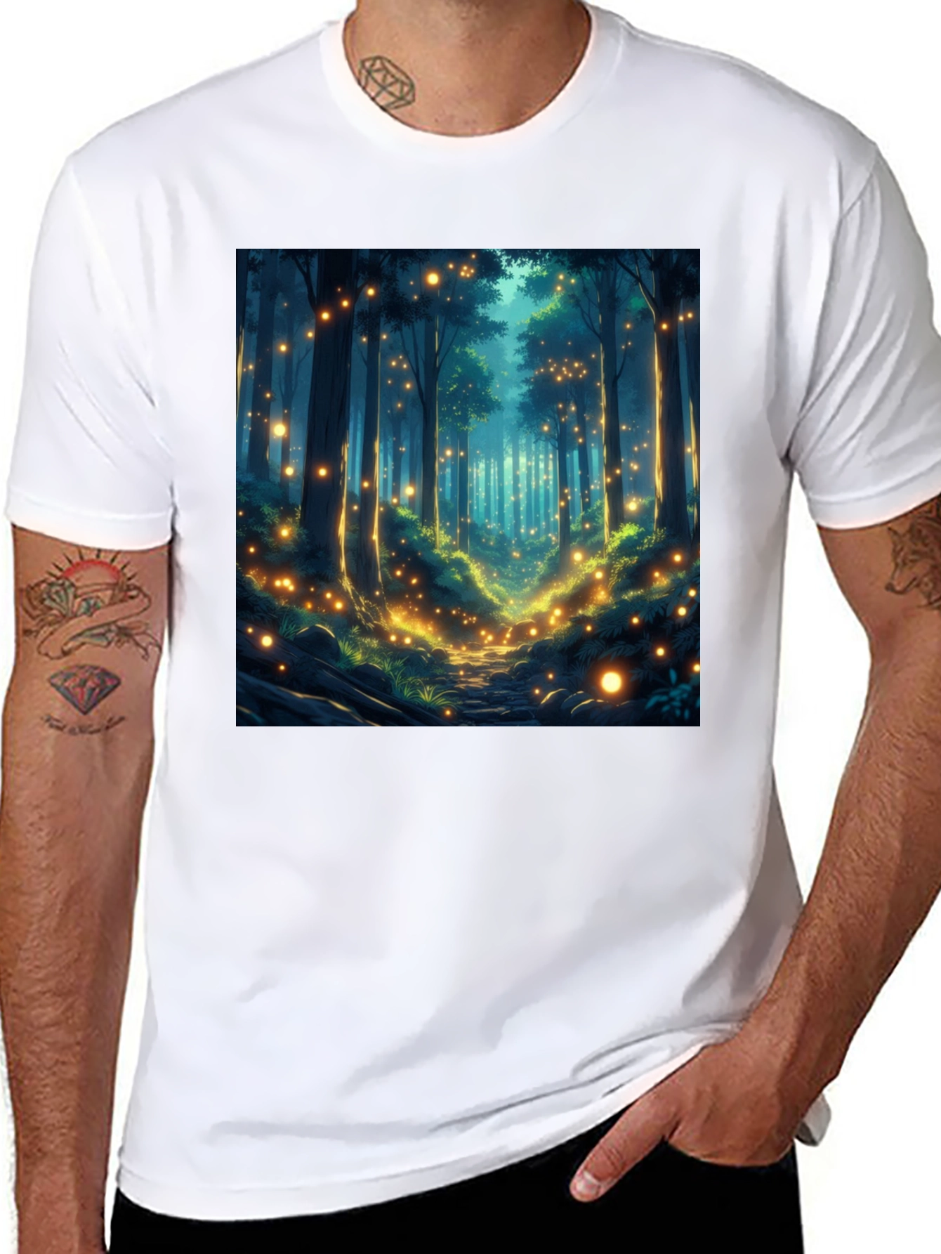 Black Enchanted Forest T-Shirt - Mystical Woodland Design view 8