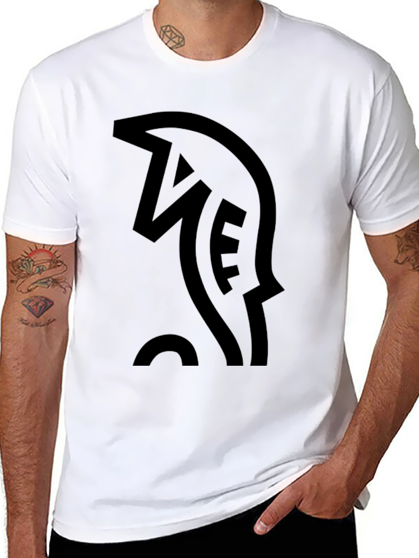 Black Men's Black T-Shirt with Abstract Graphic Print view 8