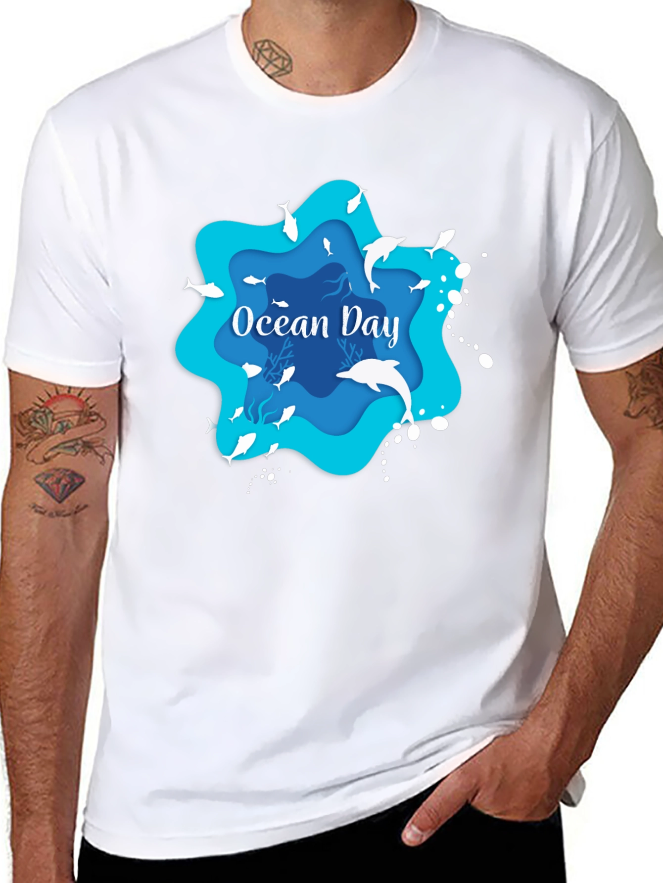 Black Ocean Day Graphic T-Shirt - Black, Casual view 8