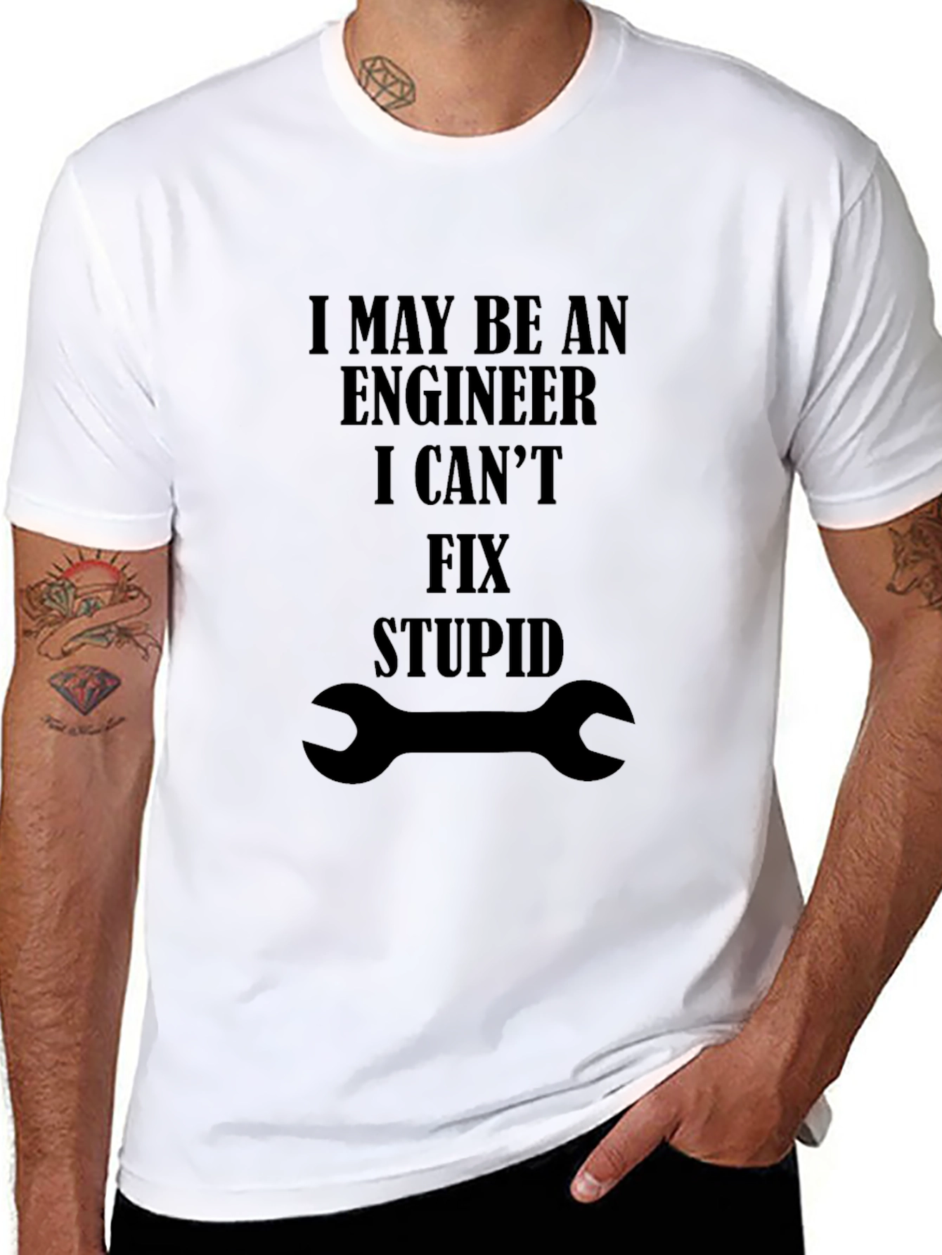 Black Engineer Fix Stupid T-Shirt - Funny Graphic Tee view 8