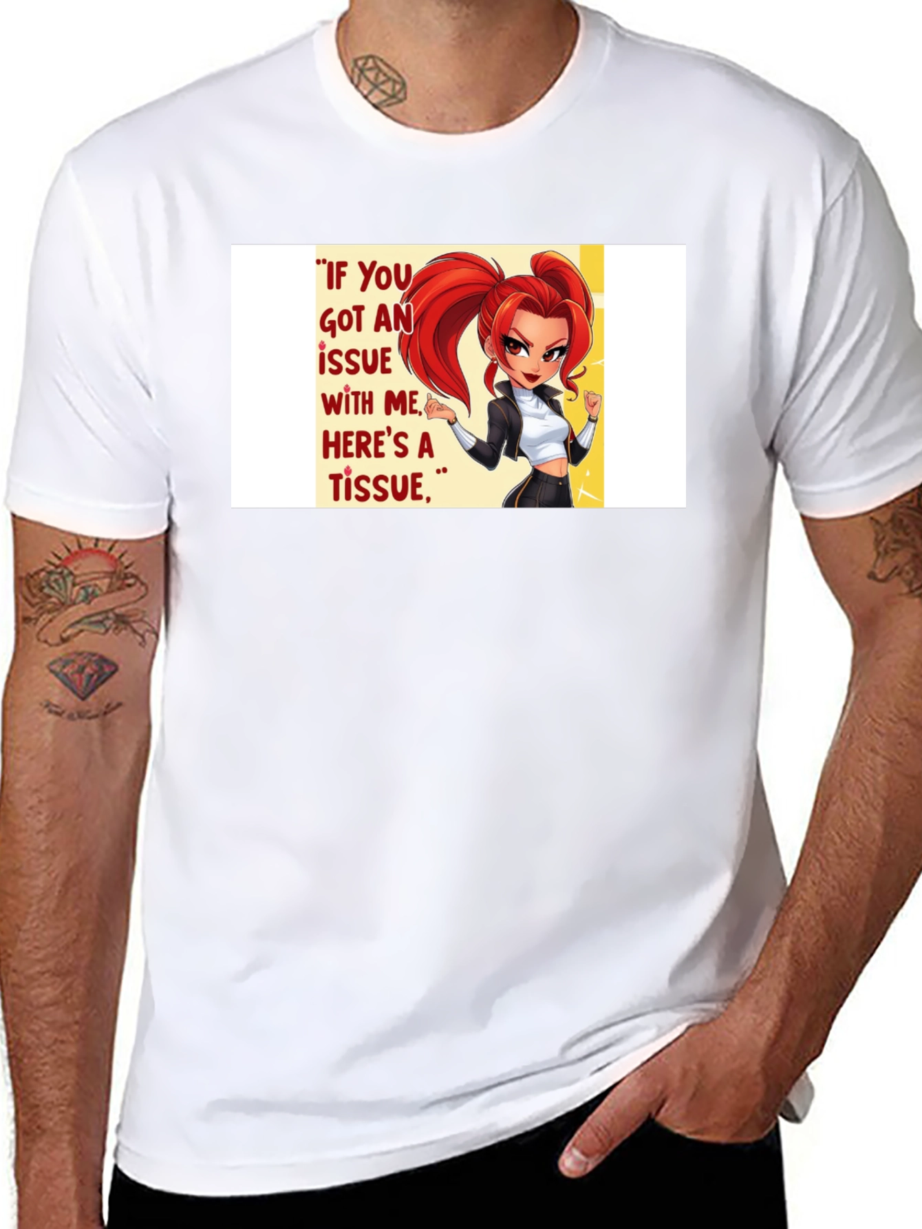 Black Sassy Cartoon Graphic T-Shirt - "Tissue" Quote view 8