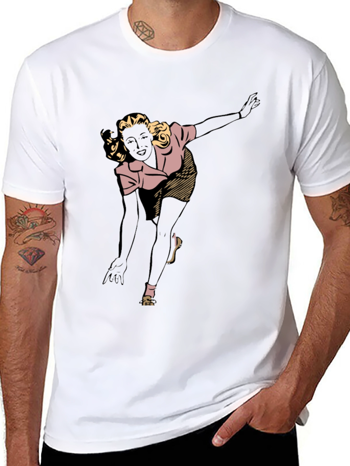 Black Retro Bowling Girl Graphic Tee view 8