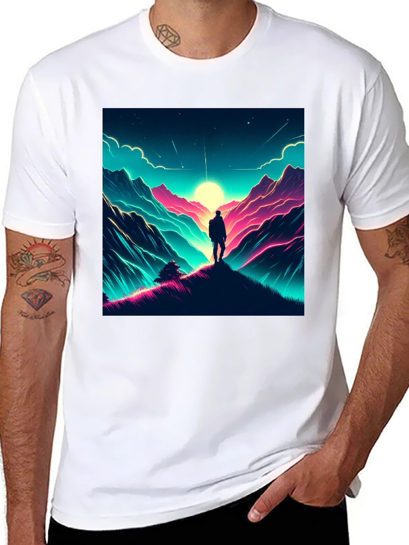 Black Neon Mountains Graphic Tee view 8