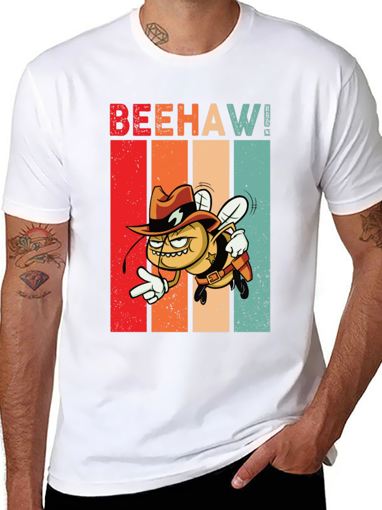 Black Beehaw! Graphic T-Shirt - Cowboy Bee view 8