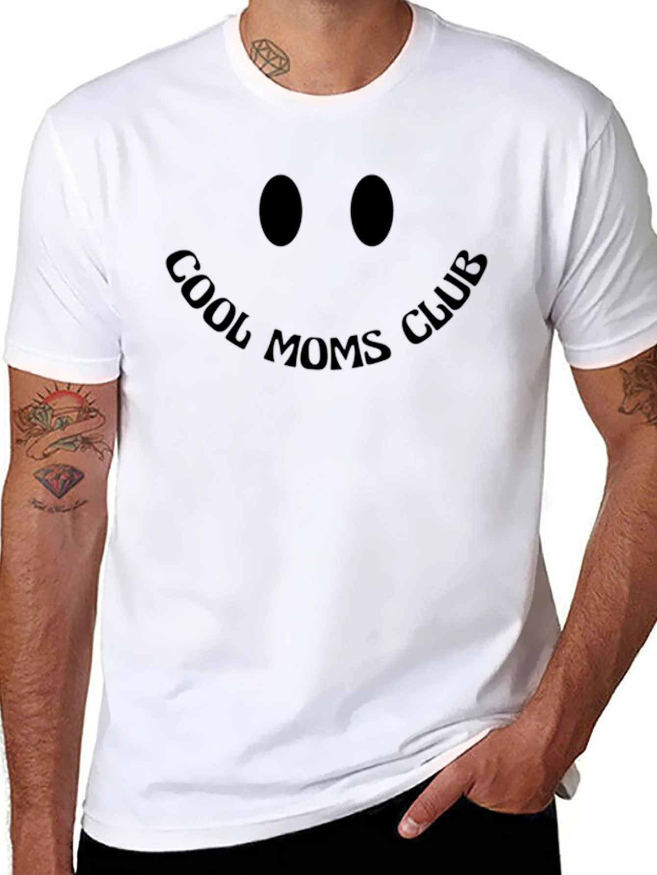Black Cool Moms Club T-Shirt - Smiley Face Design view 8