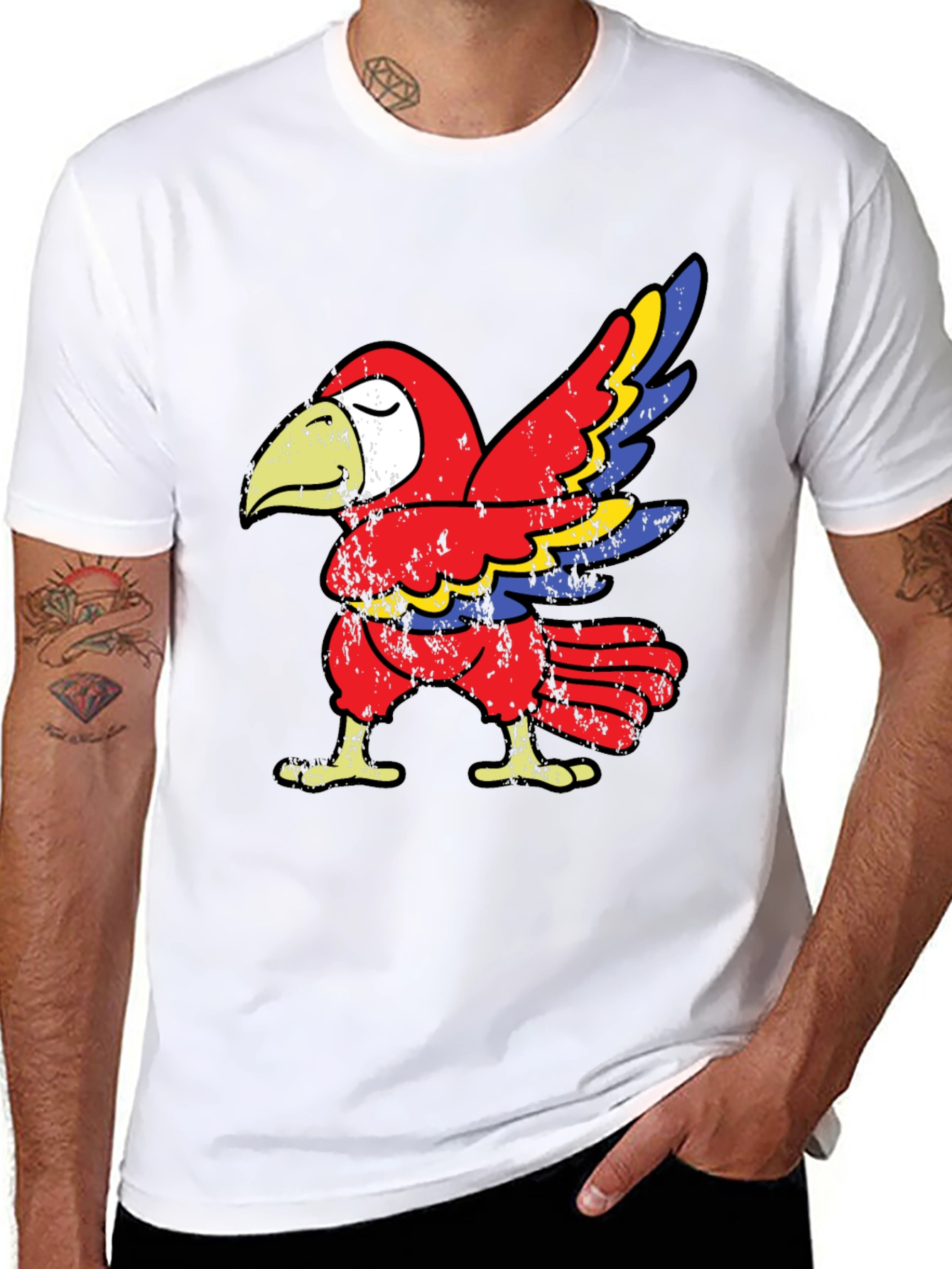Black Dabbing Parrot Graphic Tee - Novelty Animal Humor T-Shirt view 8