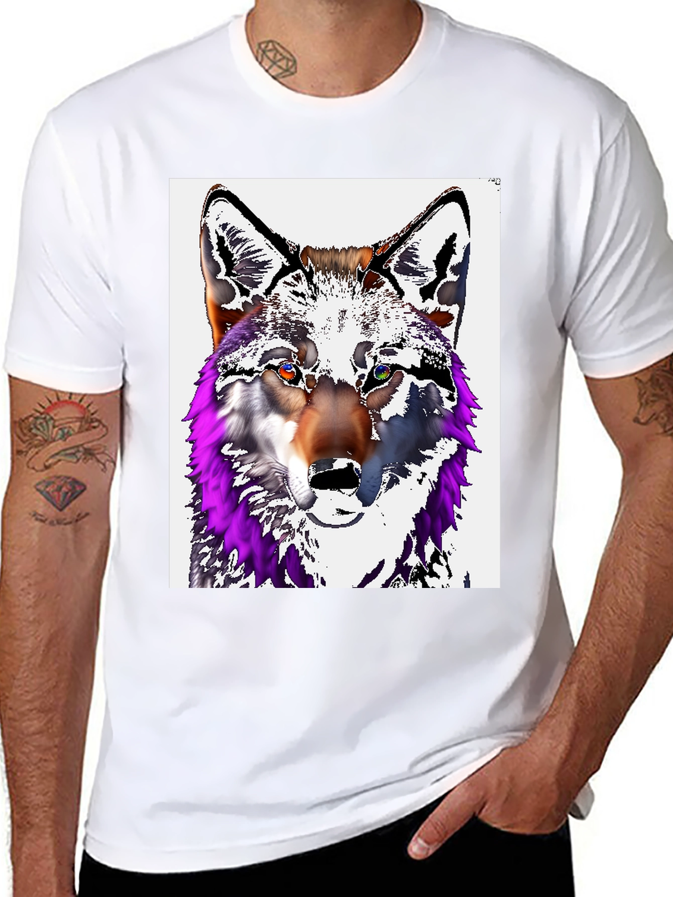 Black Wolf Graphic Tee - Men's Black Cotton T-Shirt view 8