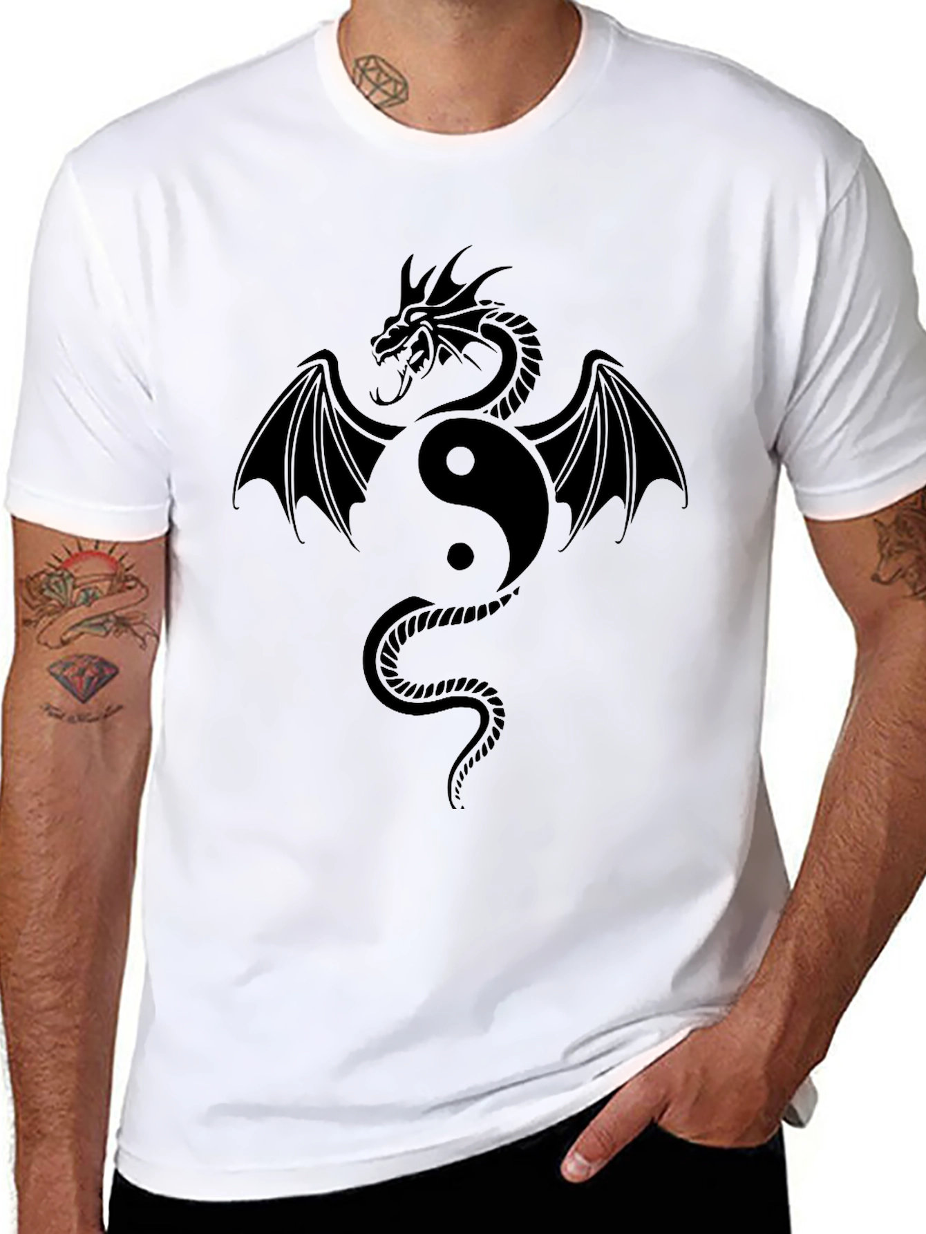 Black Yin Yang Dragon Graphic Tee - Stylish Black T-Shirt view 8