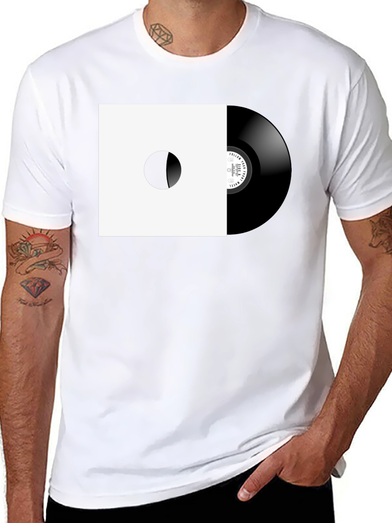 Black Retro Vinyl Record Graphic Tee - Black Cotton view 8