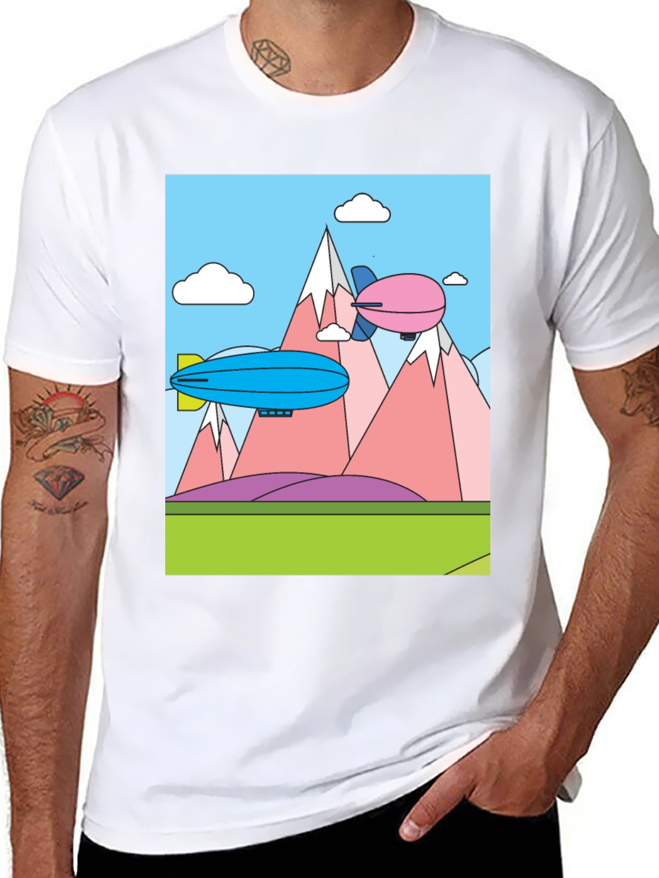 Black Cartoon Landscape Dirigible Graphic Tee view 8