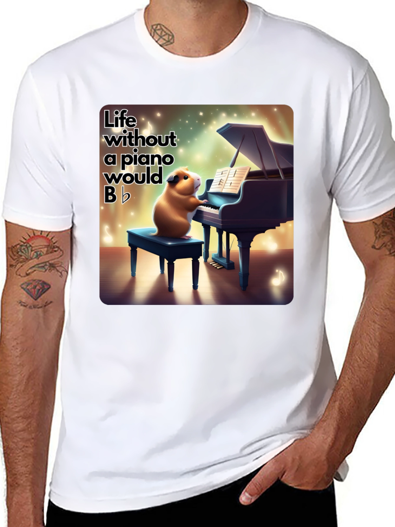 Black Piano Playing Guinea Pig Graphic Tee - Musical Humor view 8