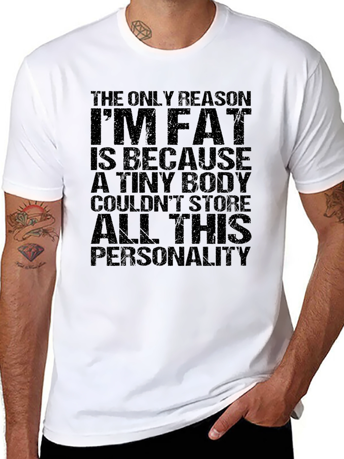 Black Funny Men's T-Shirt: I'm Fat Because Personality view 8