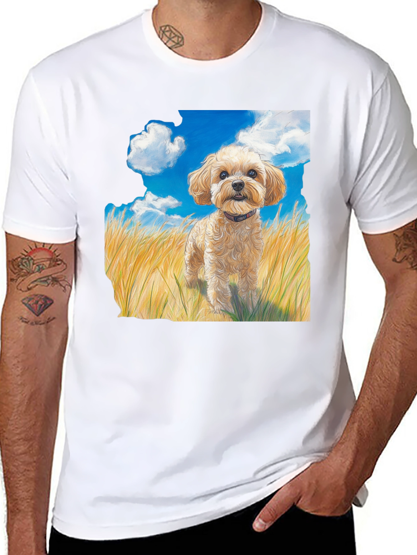 Black Dog in Field Graphic T-Shirt view 8