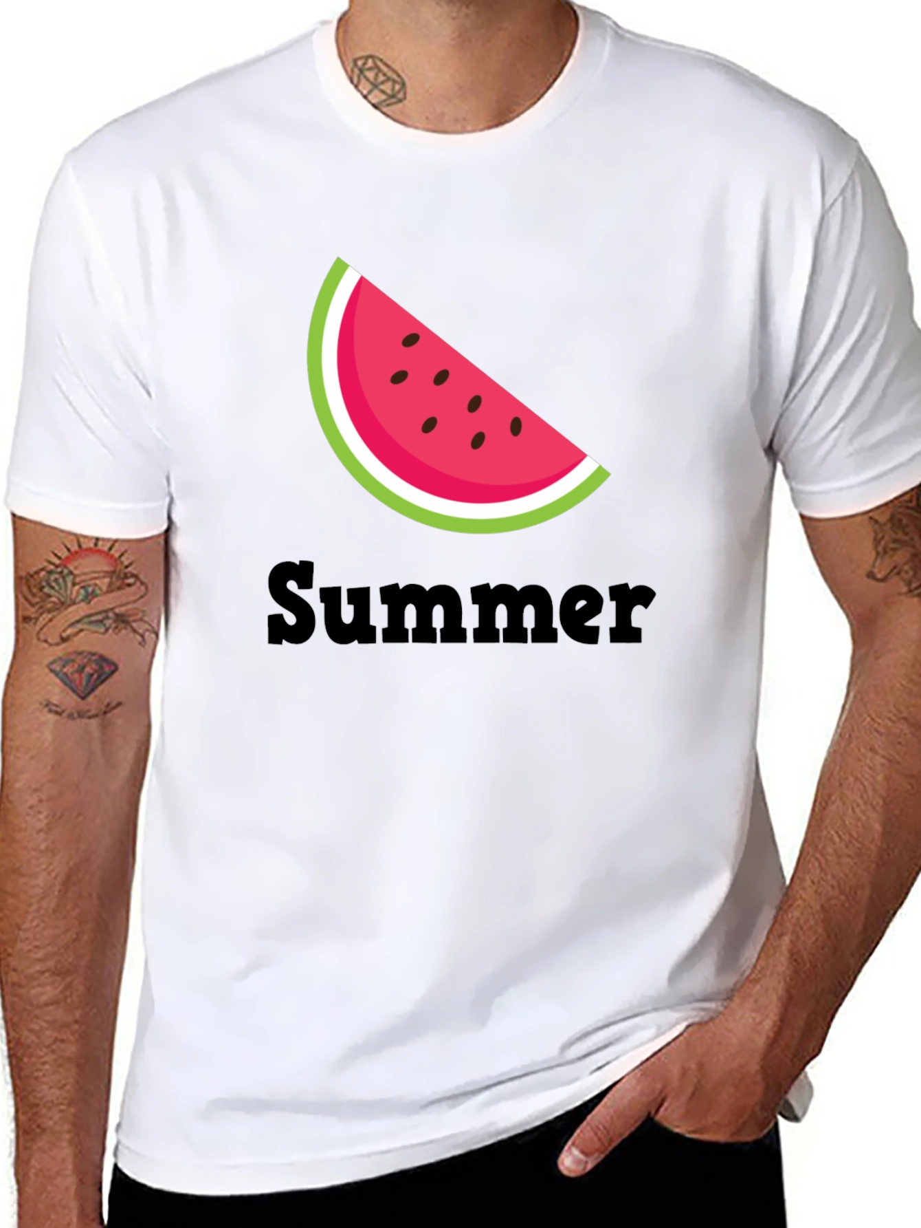 Black Summer Watermelon Slice Black T-Shirt view 8