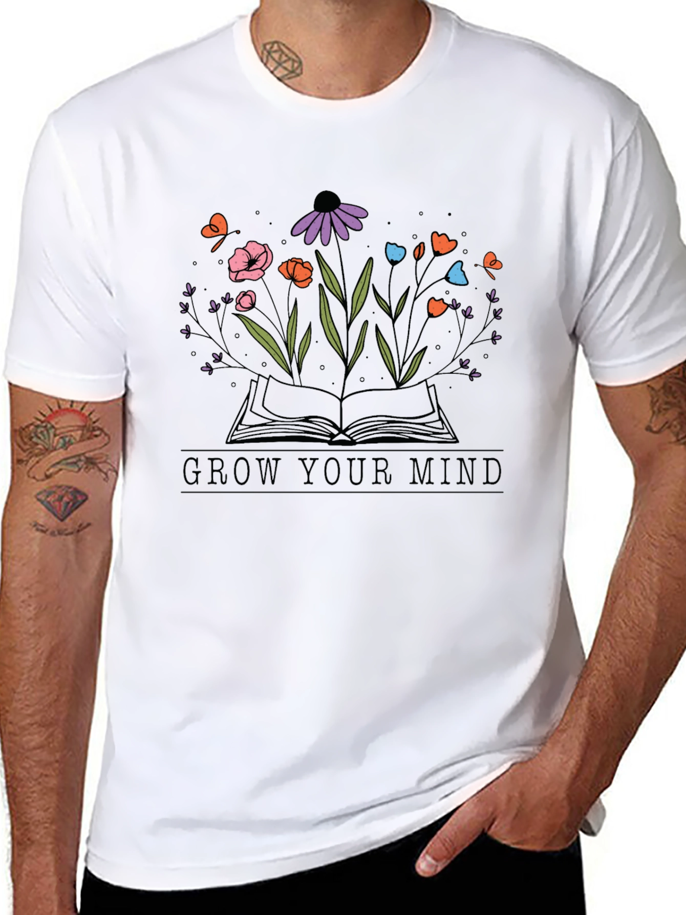 Black Grow Your Mind Graphic Tee - Unisex Black T-Shirt view 8