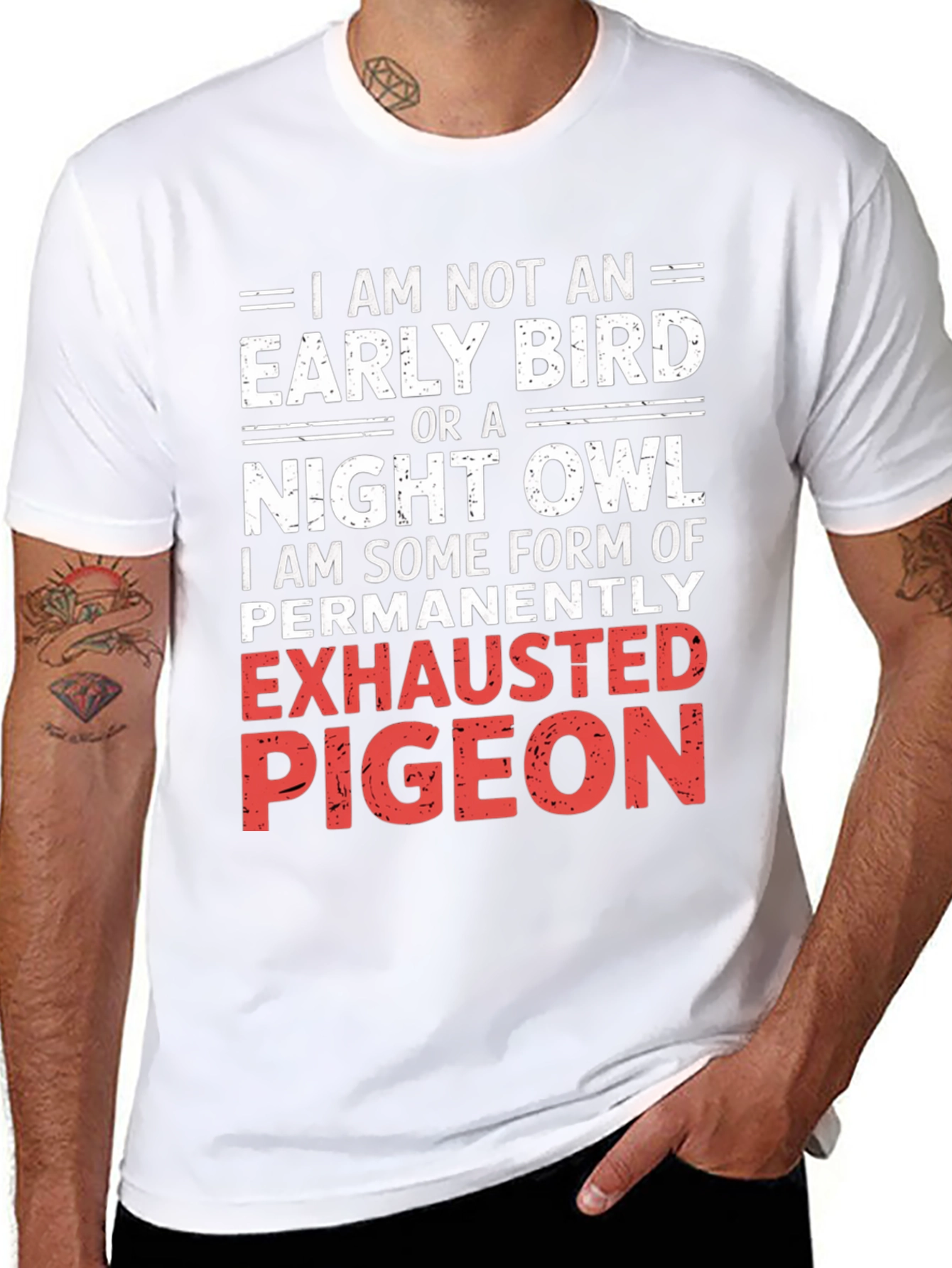 Black Exhausted Pigeon Graphic Tee - Funny Novelty Shirt view 8