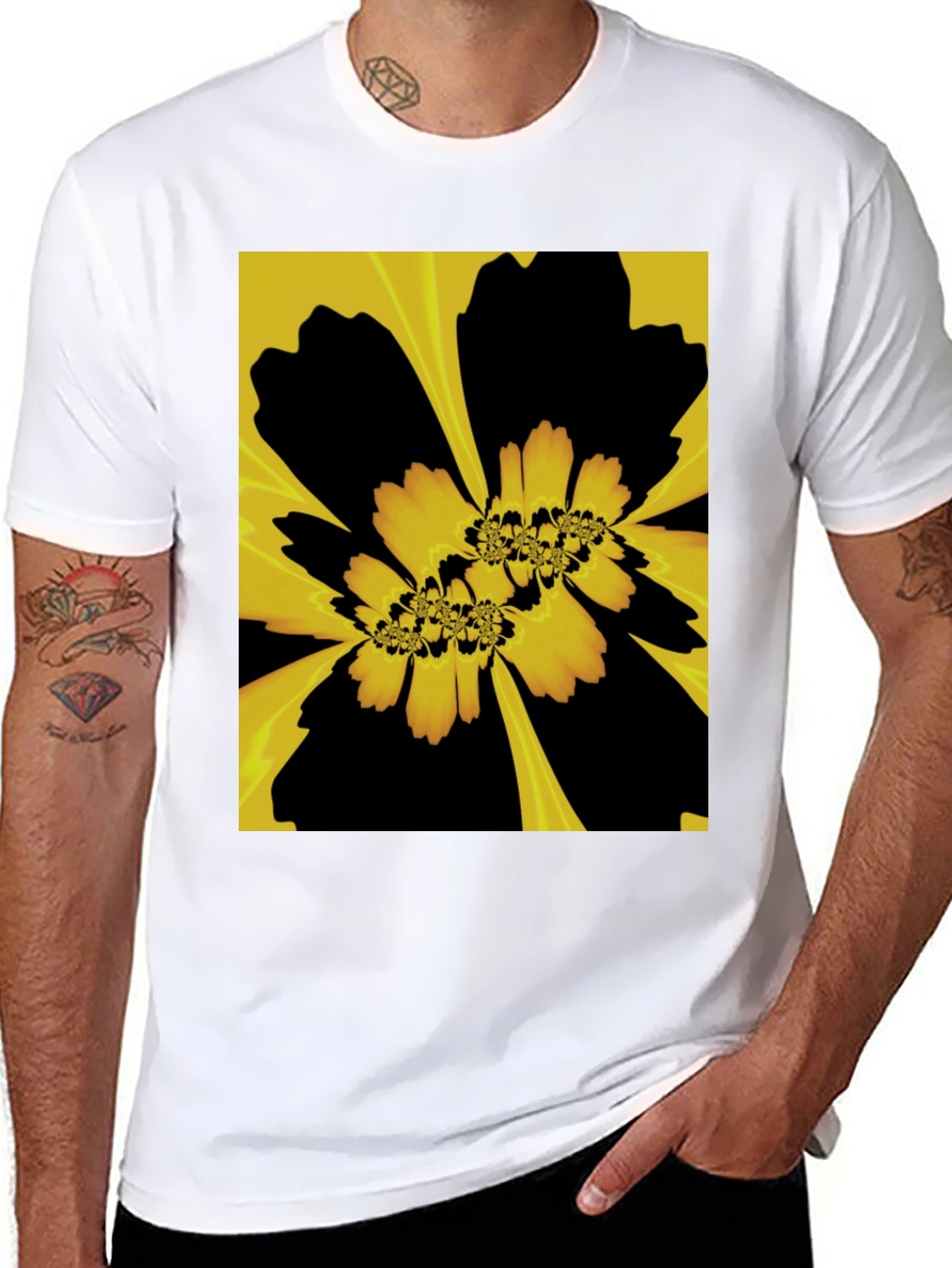 Black Abstract Floral Graphic Black T-Shirt view 8