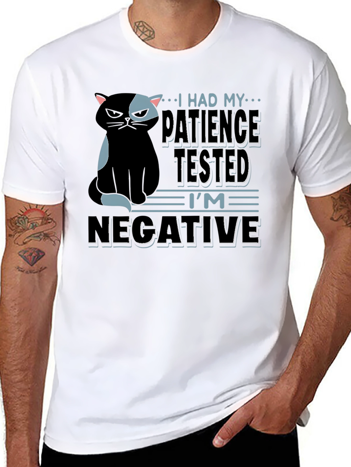 Black Patience Tested Cat T-Shirt - Negative Funny Tee view 8