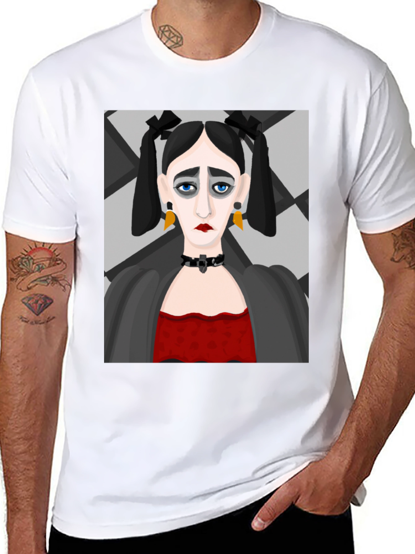 Black Goth Girl Graphic Print Black T-Shirt view 8