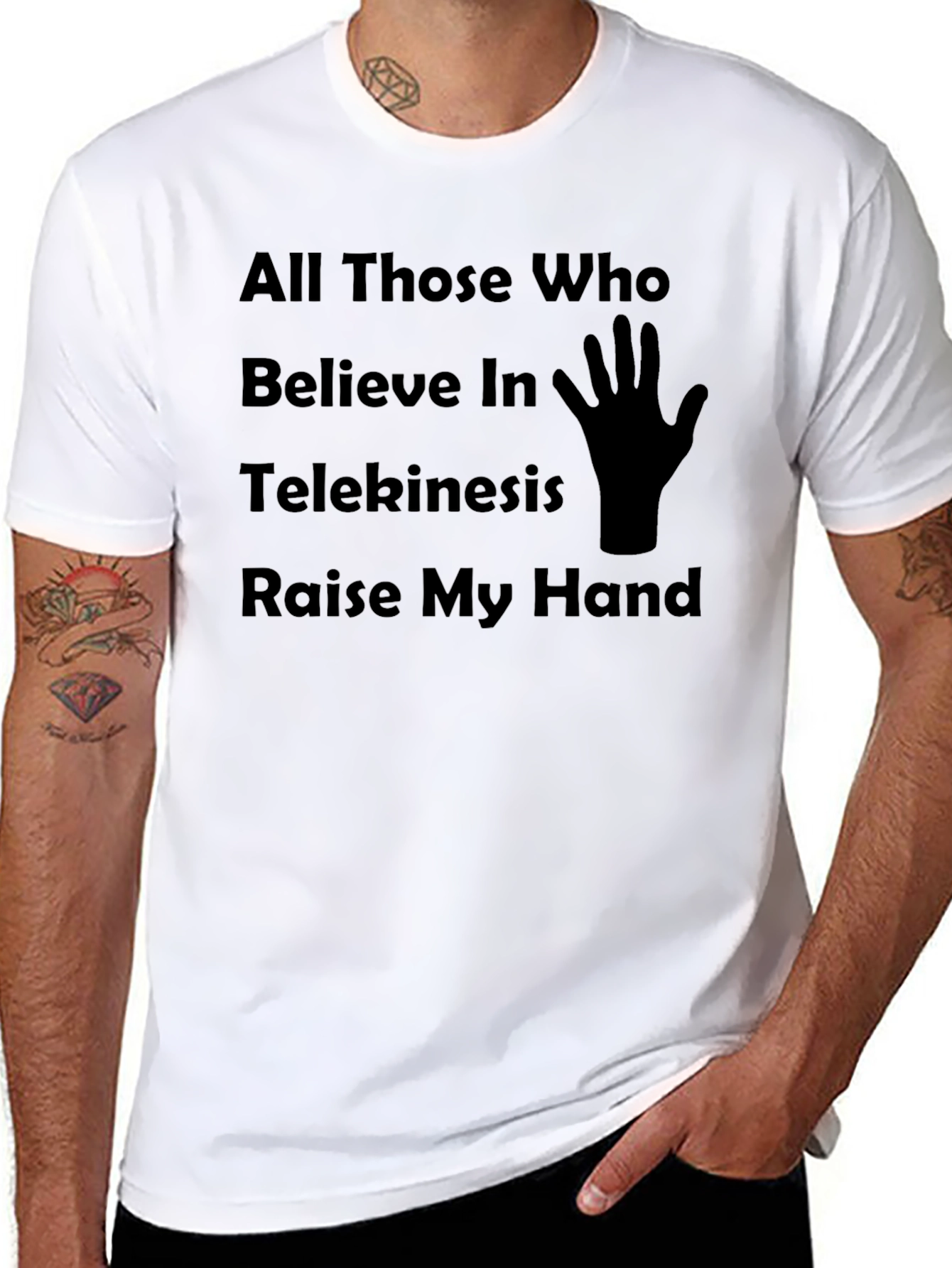 Black Telekinesis Humor T-Shirt, Raise My Hand Graphic Tee view 8