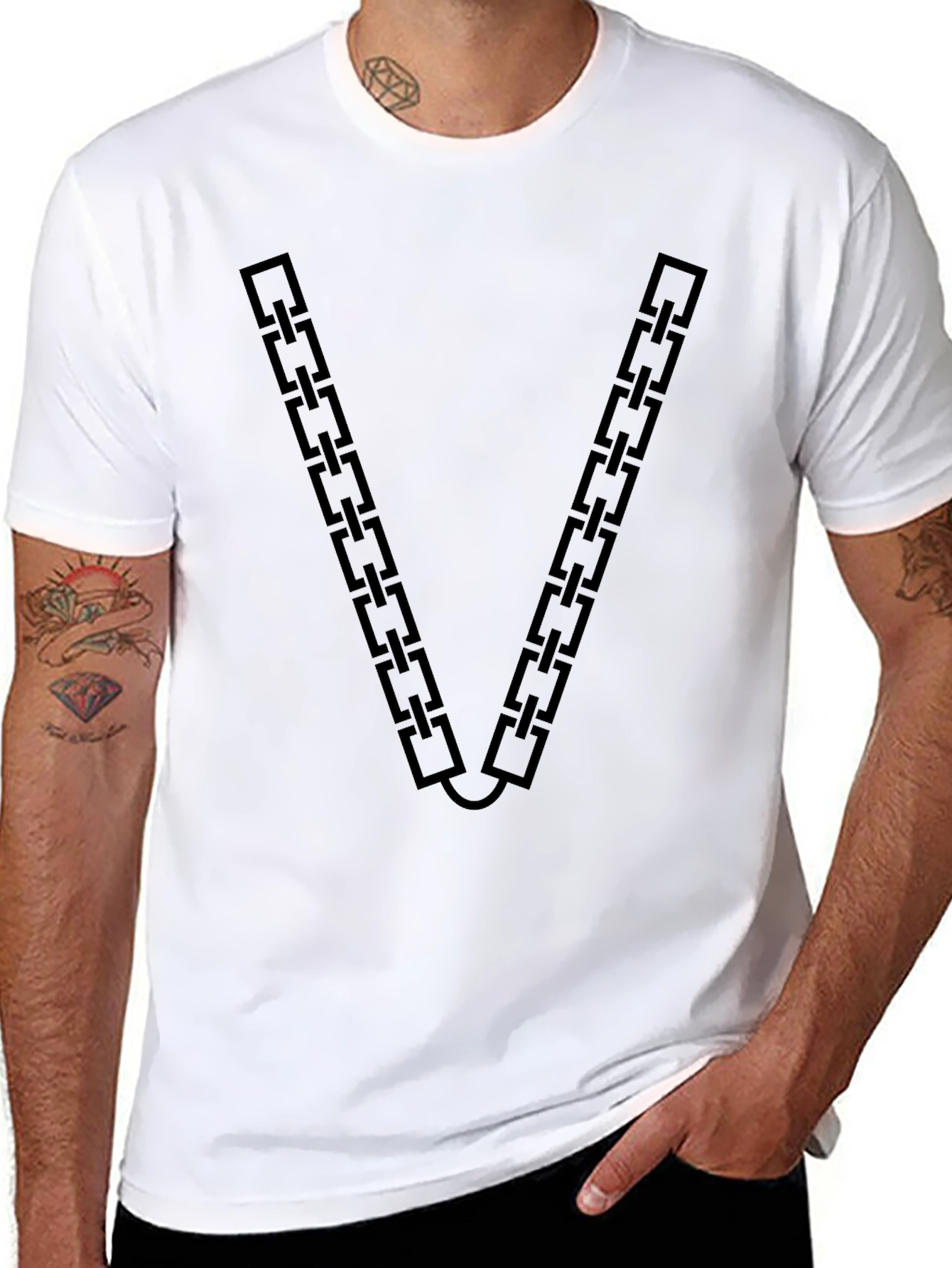 Black Chain Link V-Neck Graphic T-Shirt view 8