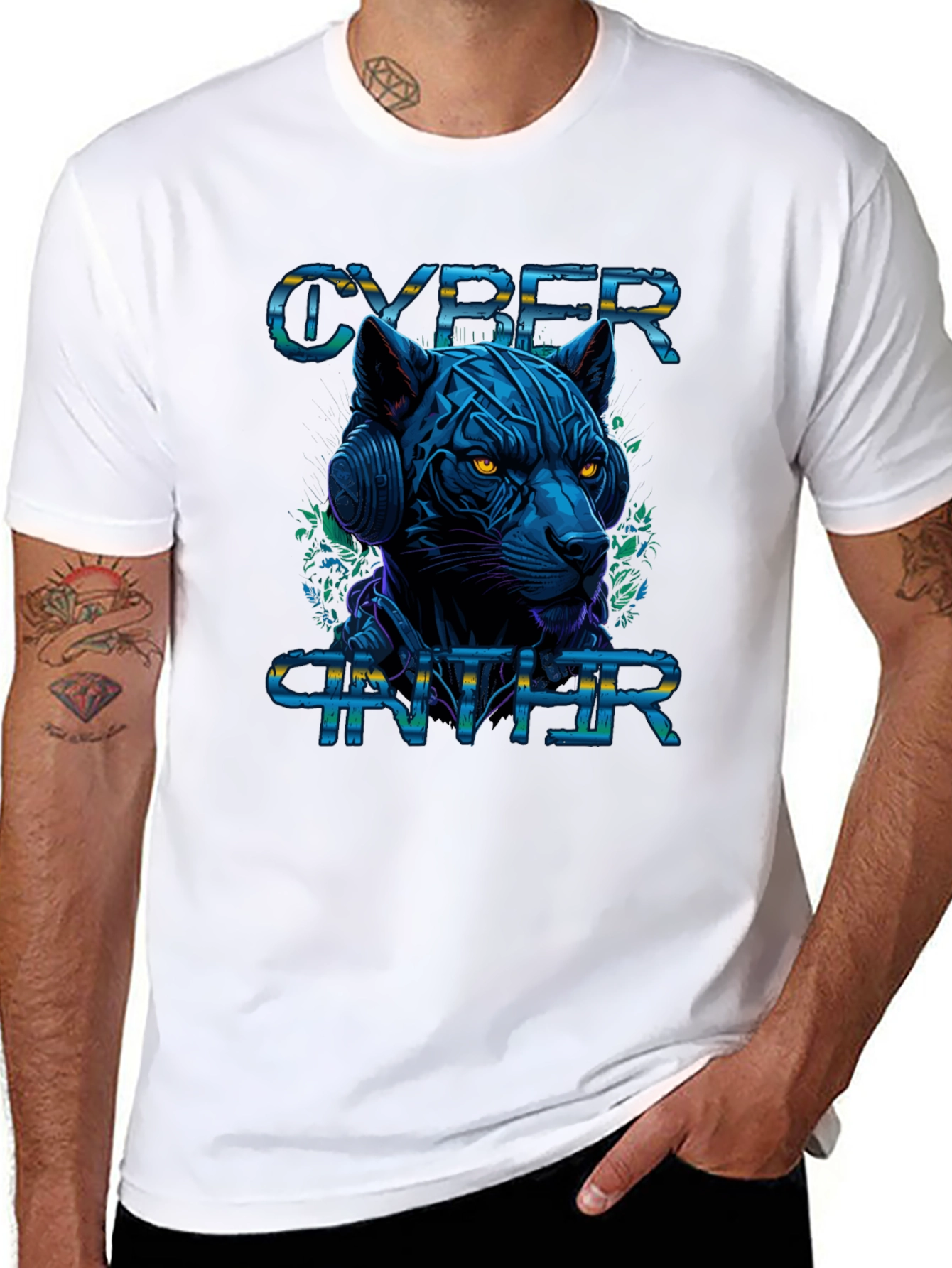 Black Cyber Panther Graphic Tee - Stylish Black T-Shirt view 8