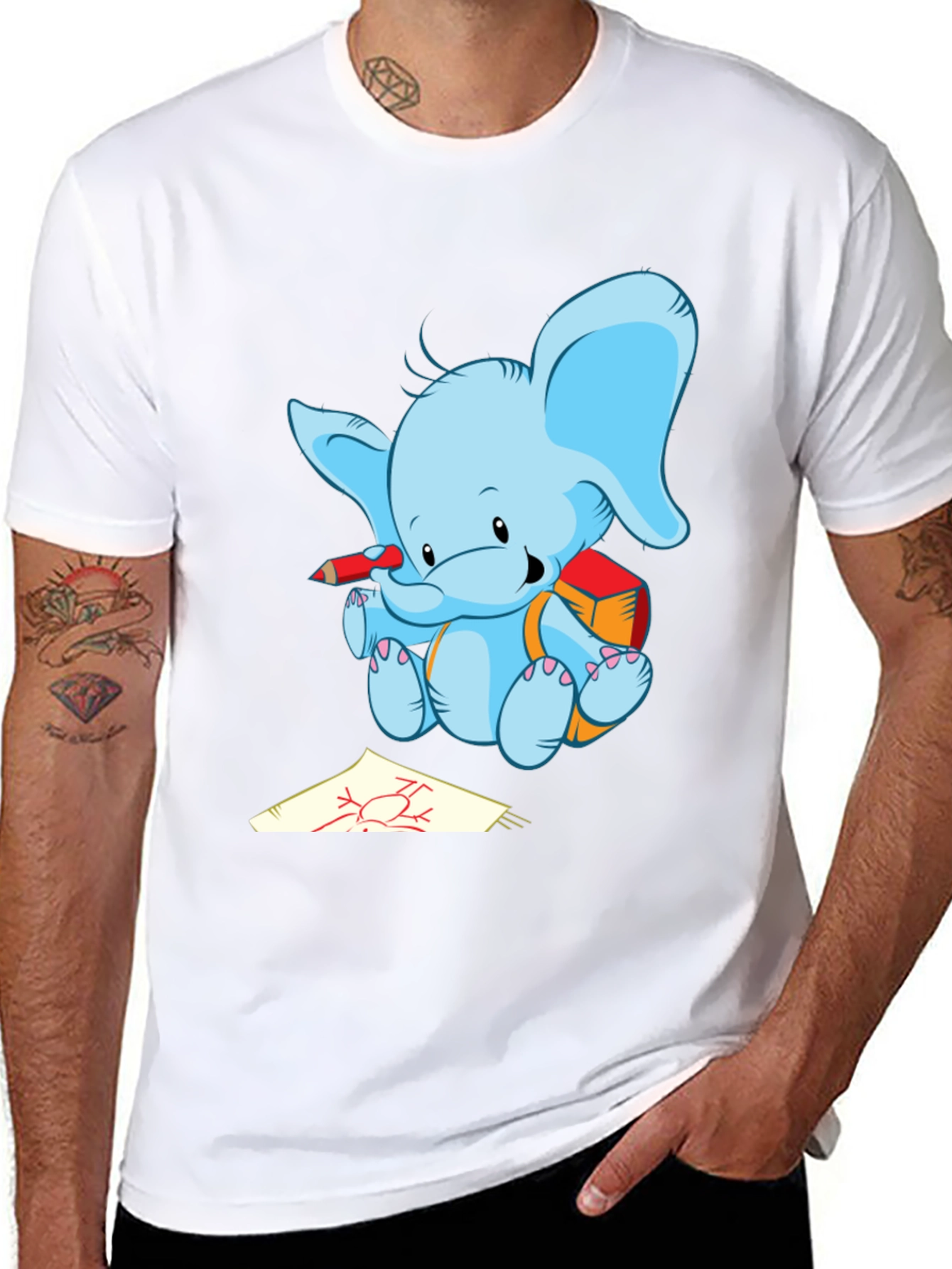 Black Cute Elephant Drawing T-Shirt view 8