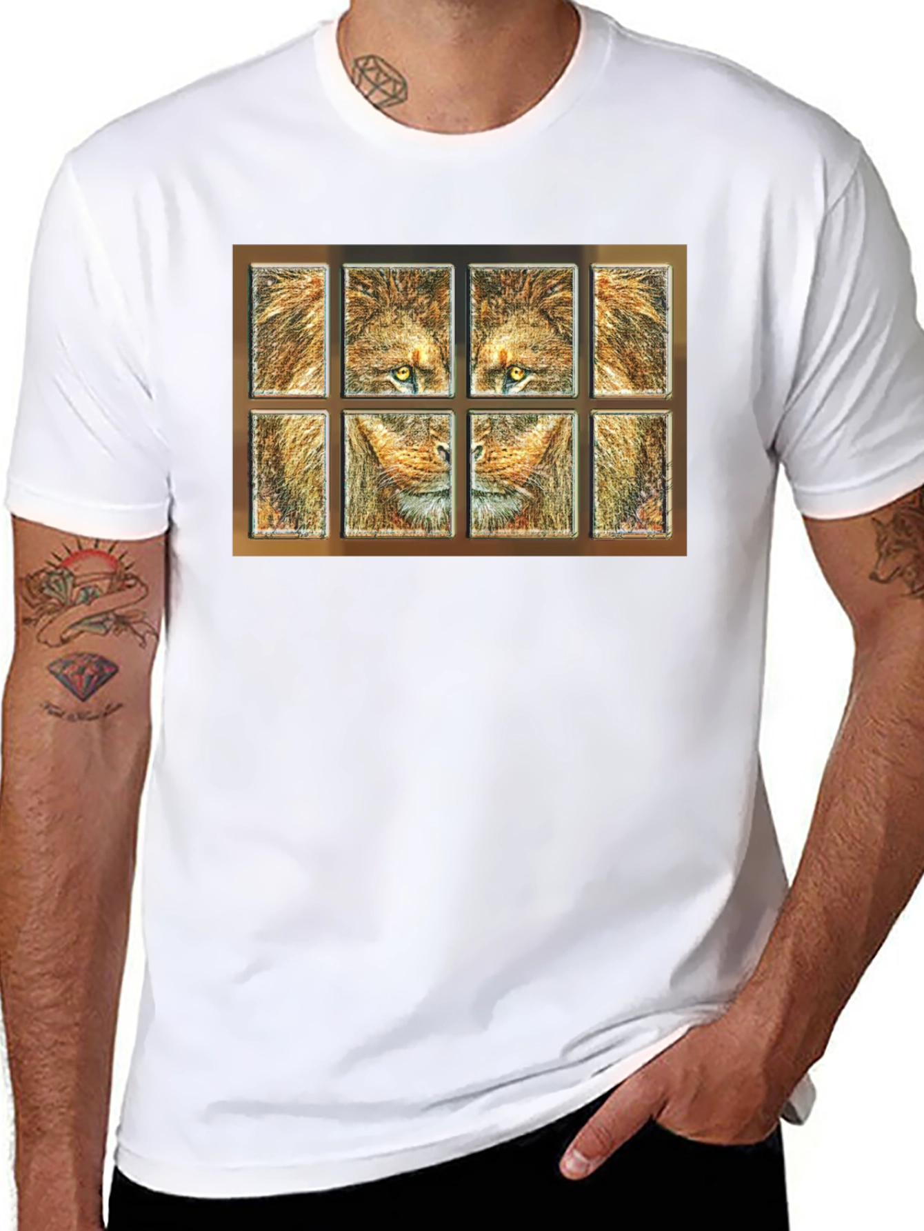 Black Lion Face Panel T-Shirt - Unique Graphic Tee view 8