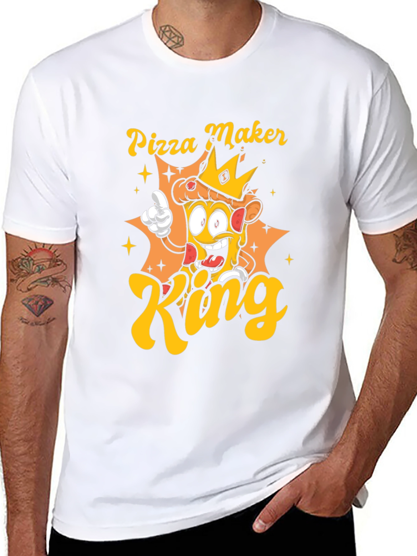 Black Pizza Maker King Graphic T-Shirt - Unisex view 8