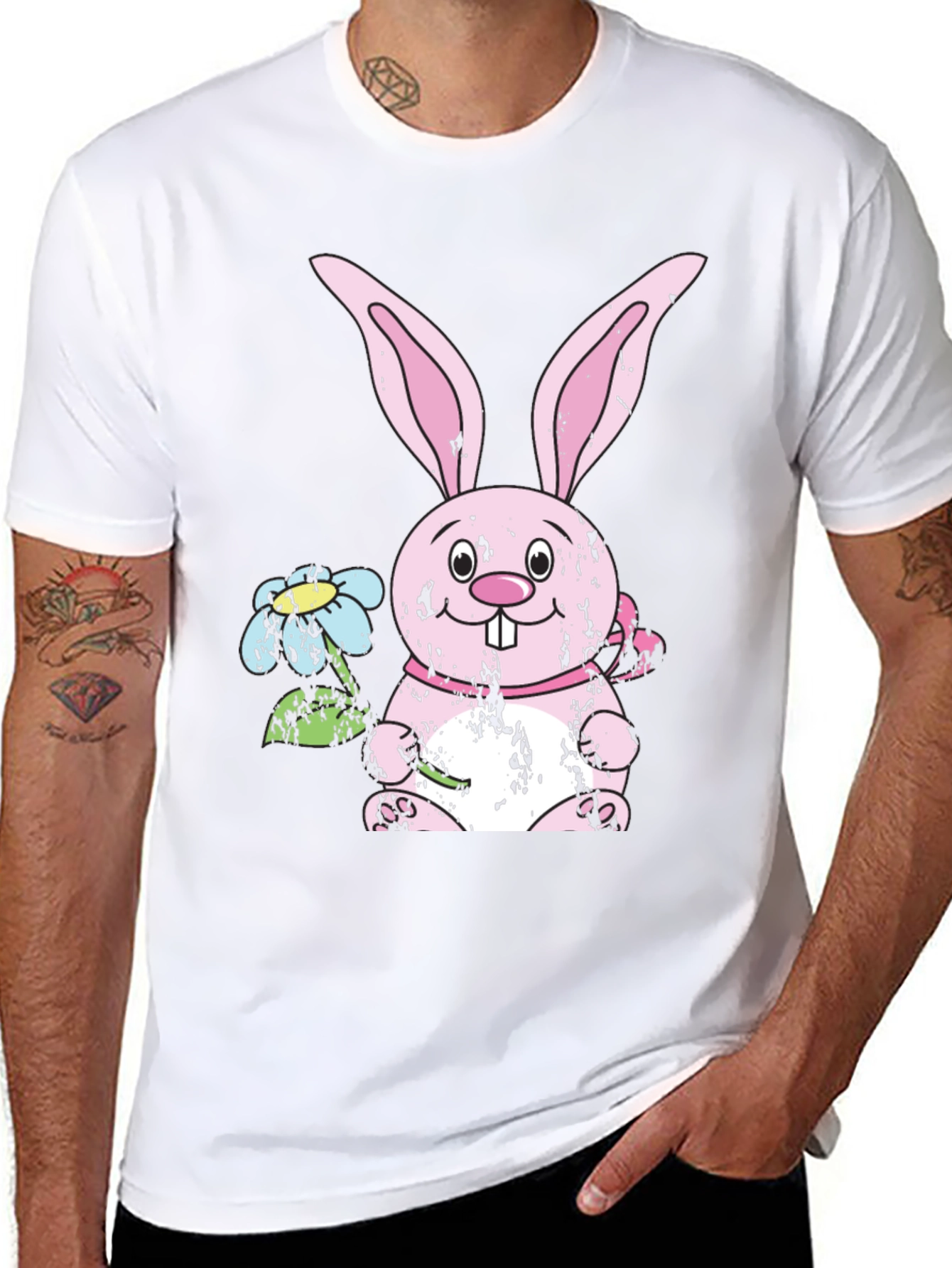 Camiseta Negra con Diseño de Conejo de Pascua