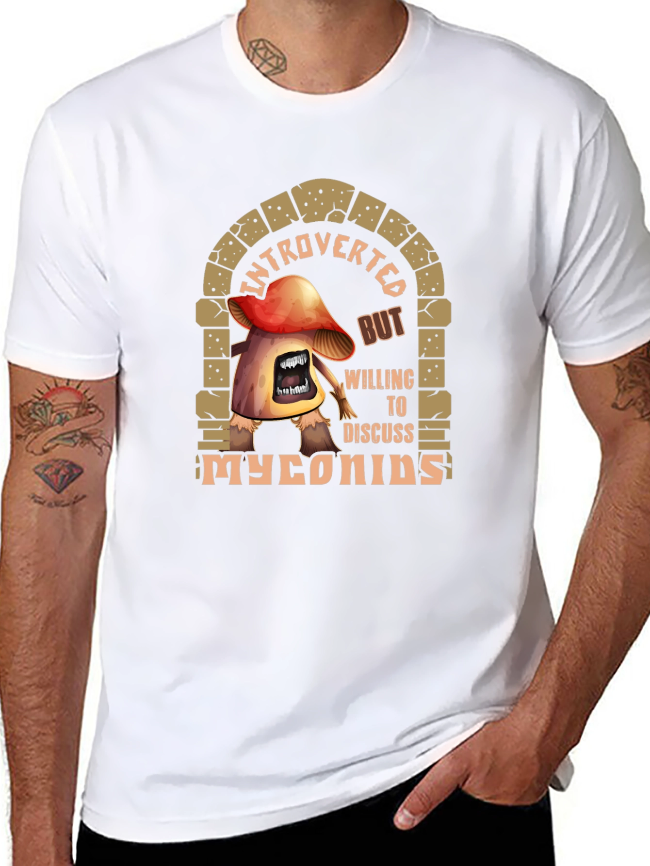 Black Introverted Myconids Mushroom T-Shirt view 8