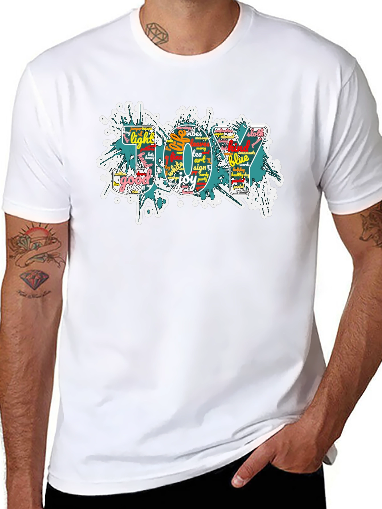 Black Joy Word Art Men's Black Graphic T-Shirt view 8