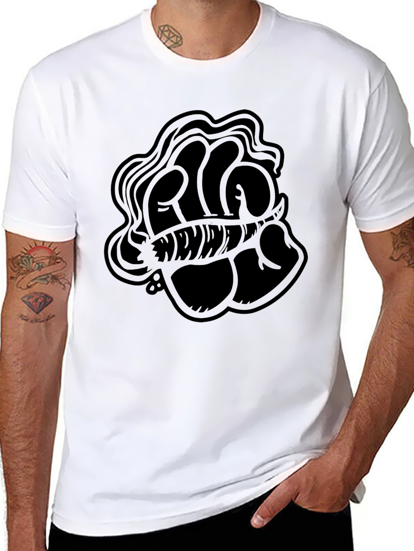 Black Men's Black Graphic T-Shirt view 8