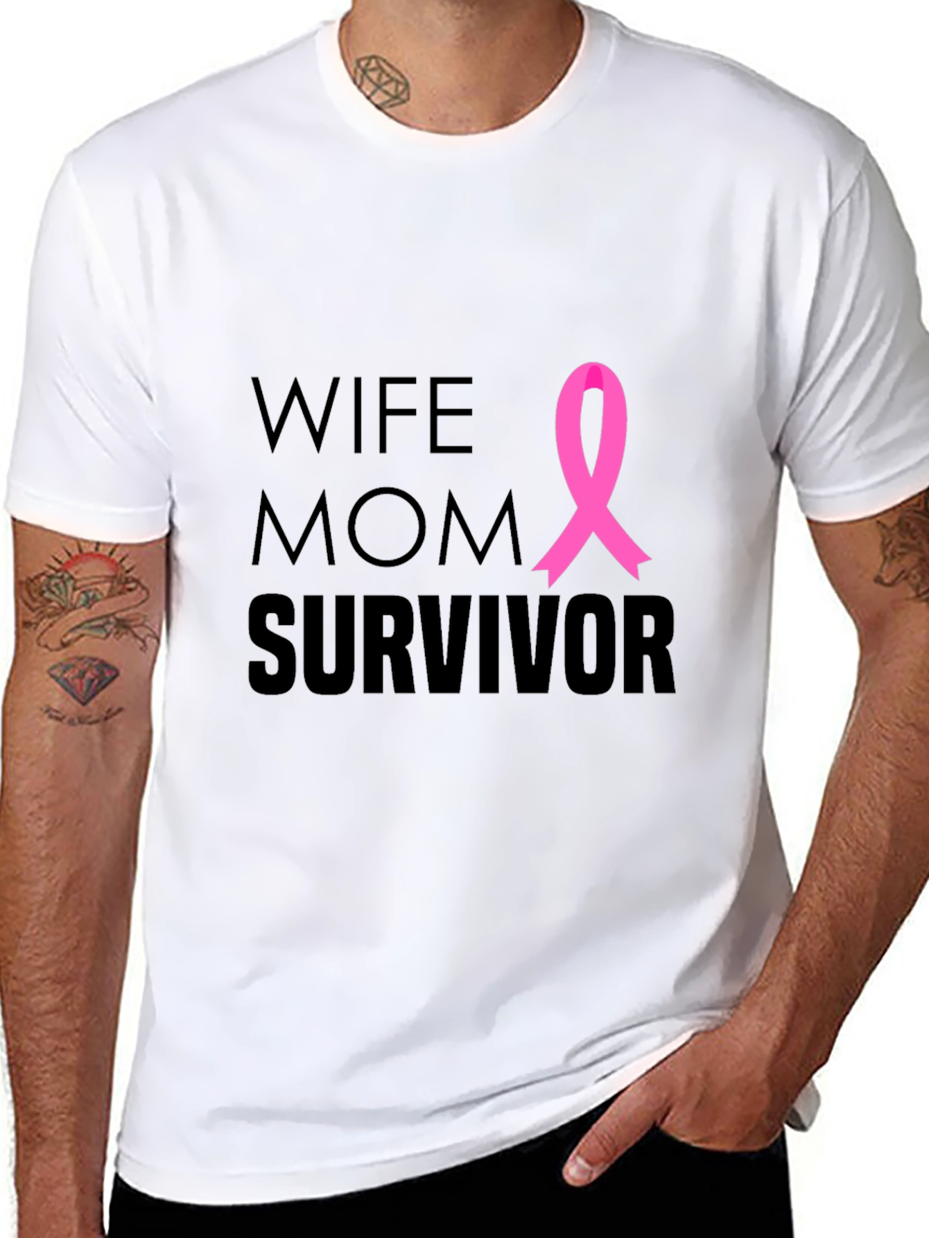 Black Wife Mom Survivor Breast Cancer Awareness T-Shirt view 8