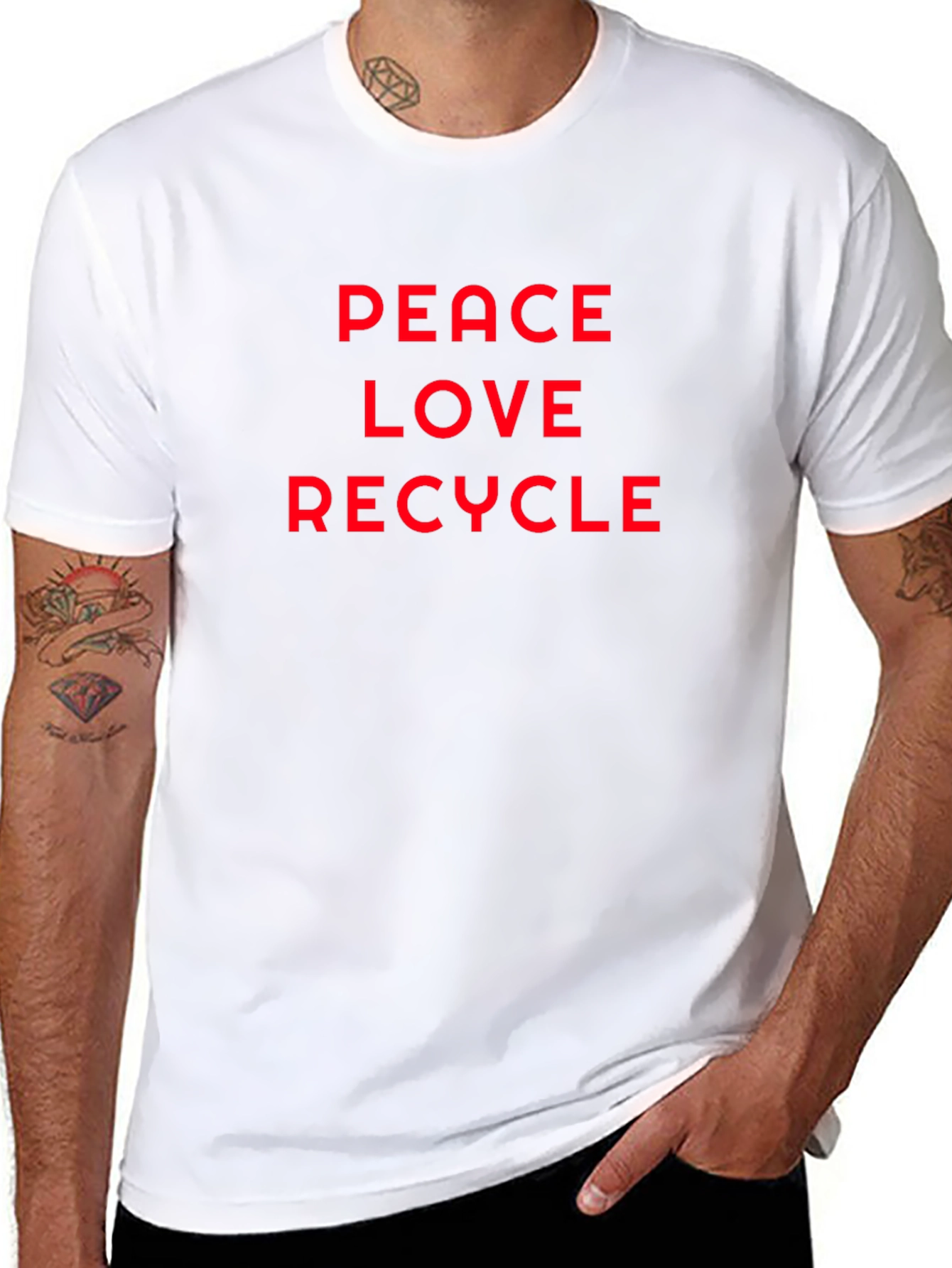 Black Peace Love Recycle Tee - Classic Environmental T-Shirt view 8