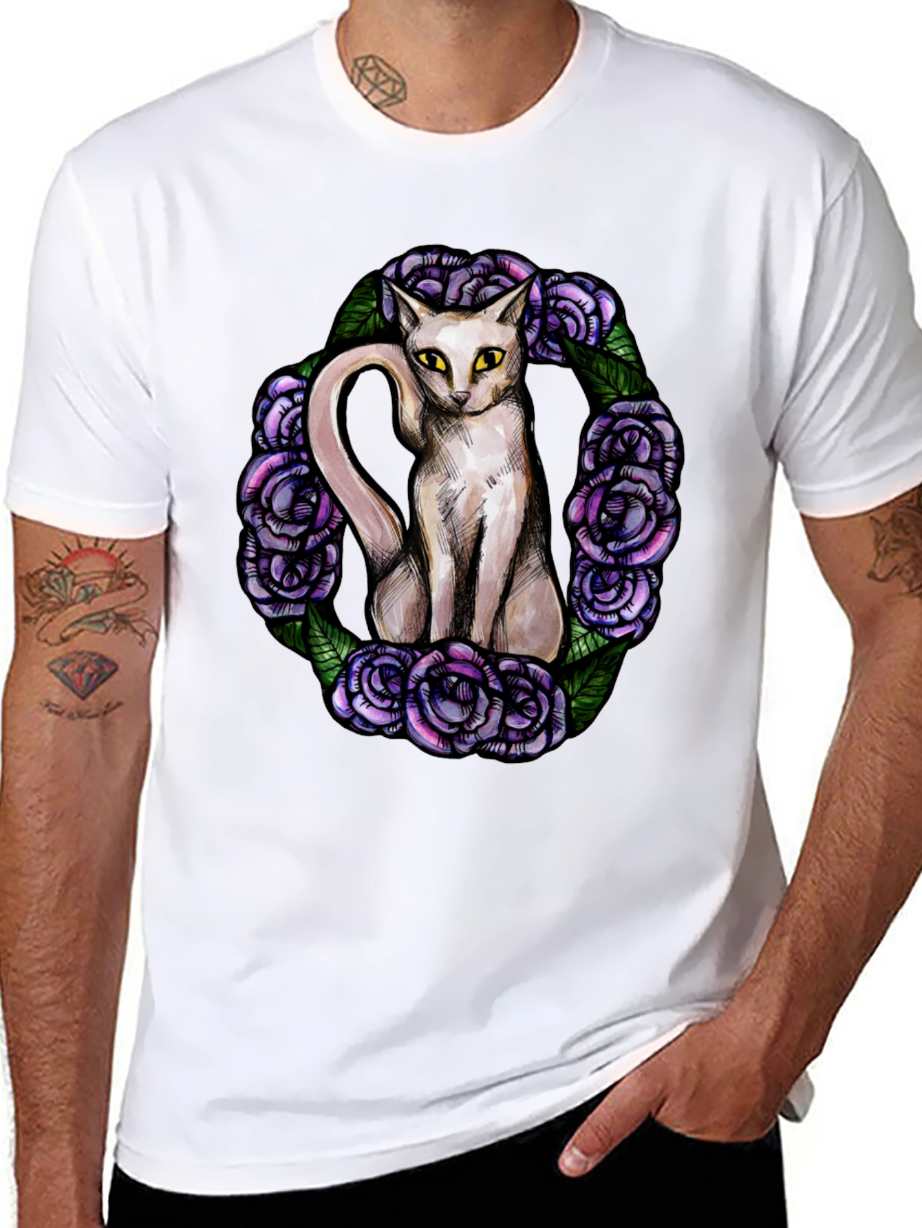 Black Cat & Rose Wreath Graphic T-Shirt view 8
