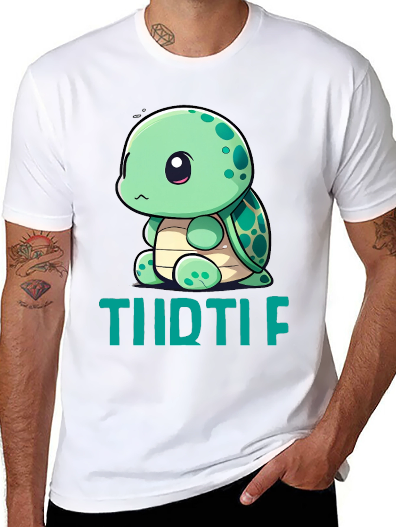 Black Cute Turtle Graphic T-Shirt - Men's Black Tee view 8