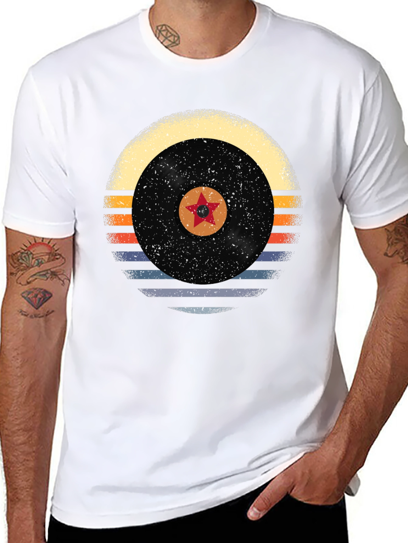 Black Retro Vinyl Record Star Graphic Tee view 8