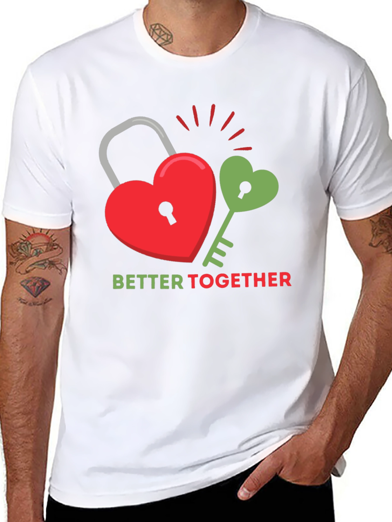 Black Better Together Graphic Tee - Heart Lock and Key Design view 8