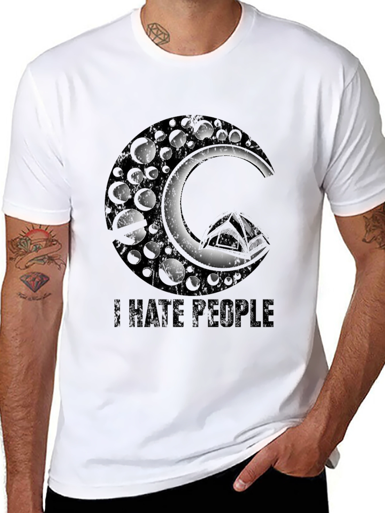 Black I Hate People Graphic Tee - Black Crew Neck view 8