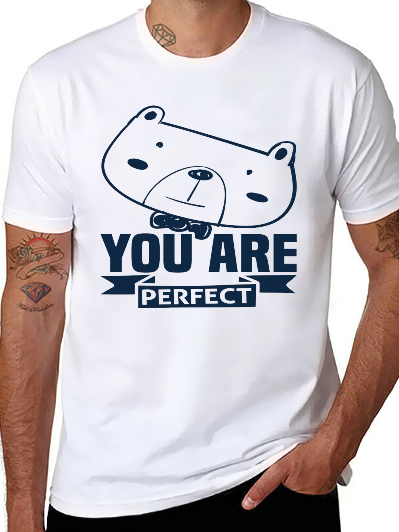 Black You Are Perfect Bear Graphic Tee - Soft Cotton Comfort view 8