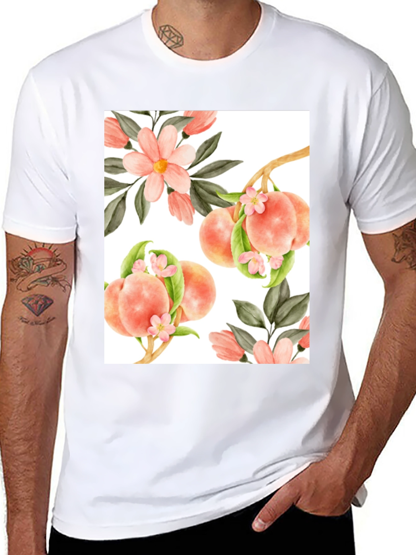 Black Peach Floral T-Shirt - Unique Design view 8