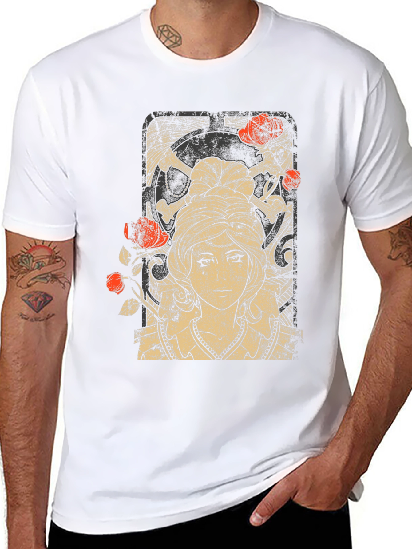 Black Gothic Maiden T-Shirt: Roses & Skulls view 8