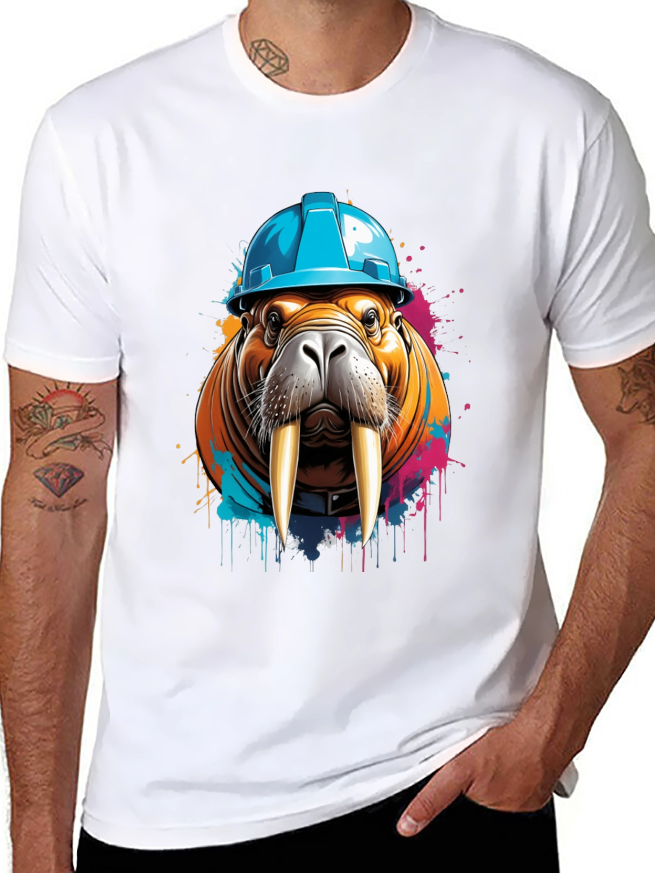 Black Walrus in Hard Hat Graphic Tee view 8