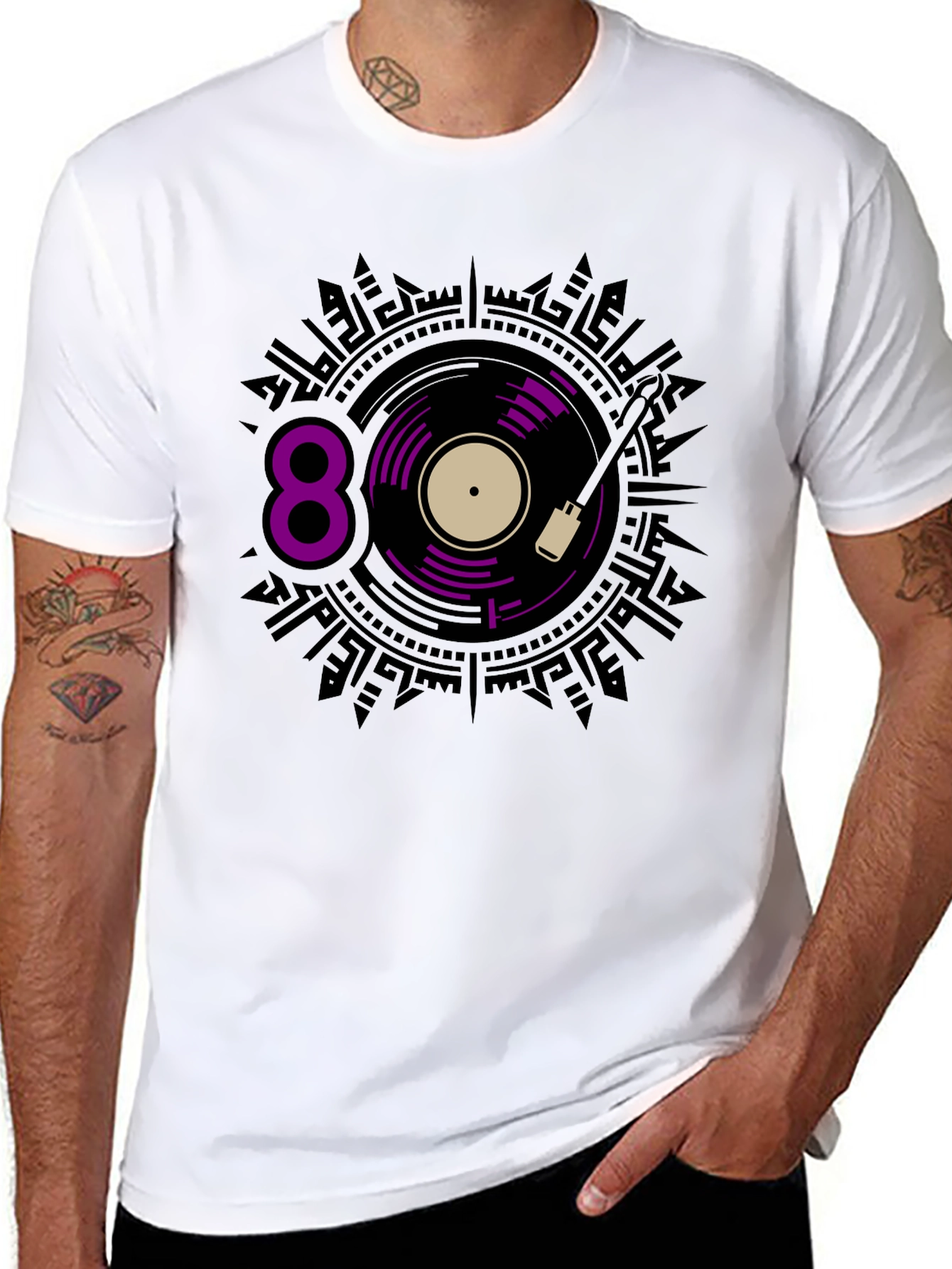 Black Retro 80s Vinyl Record Graphic Tee view 8