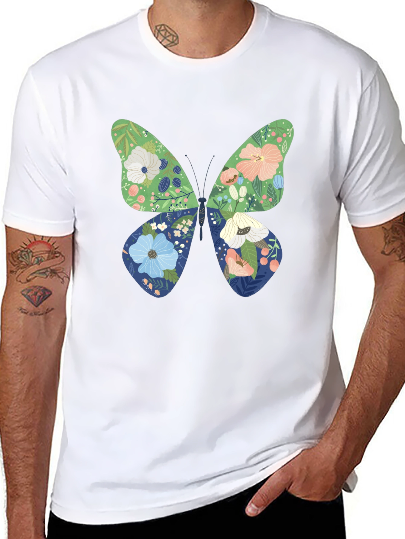 Black Floral Butterfly Graphic Black T-Shirt view 8