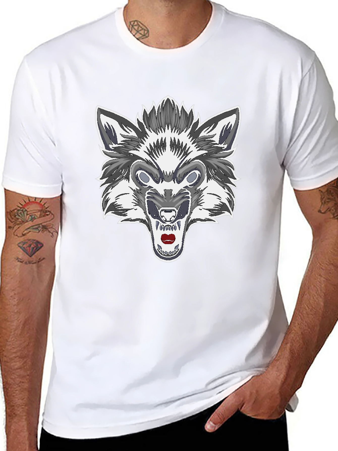 Black Men's Black Wolf Graphic Tee view 8