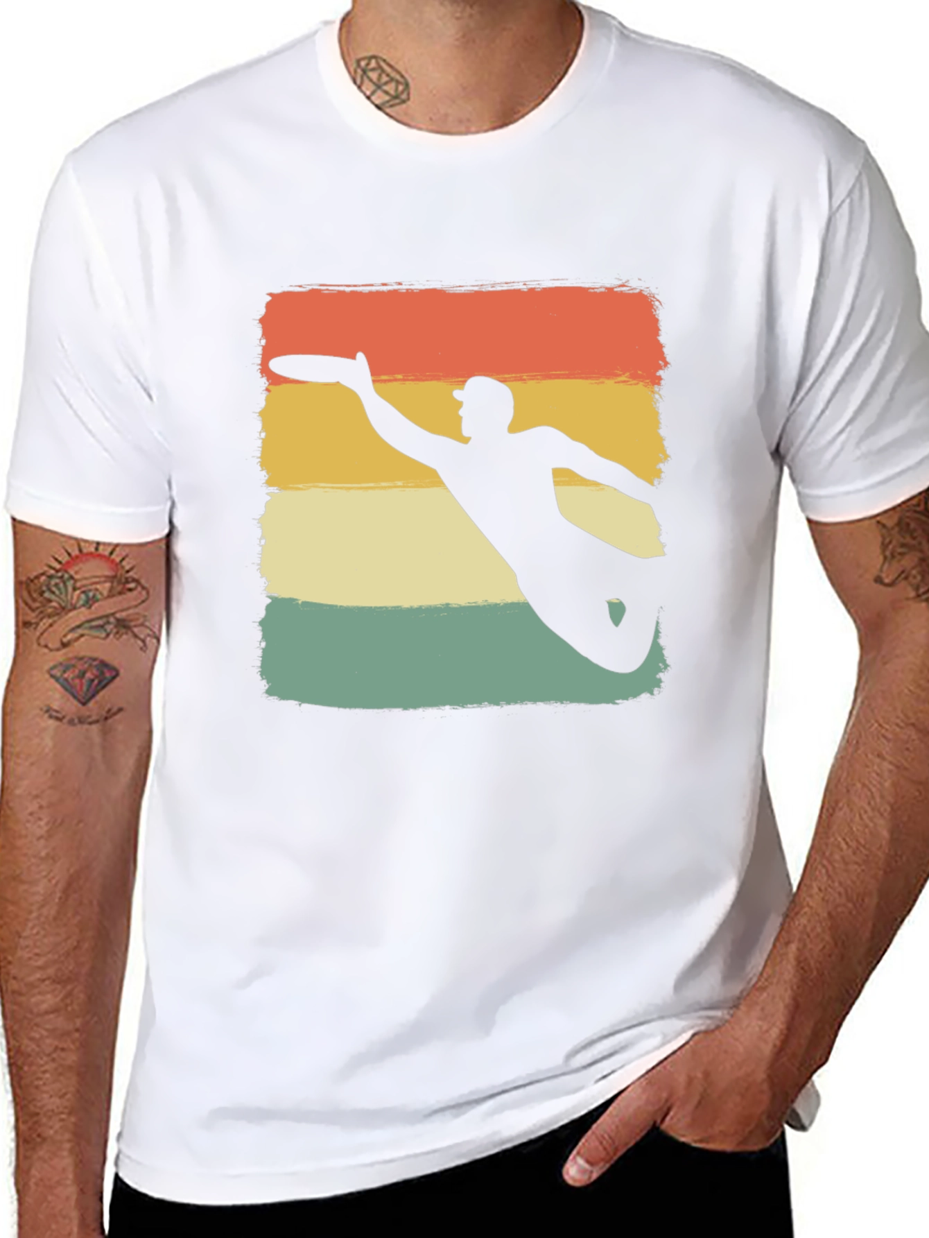 Black Retro Ultimate Frisbee Silhouette T-Shirt view 8