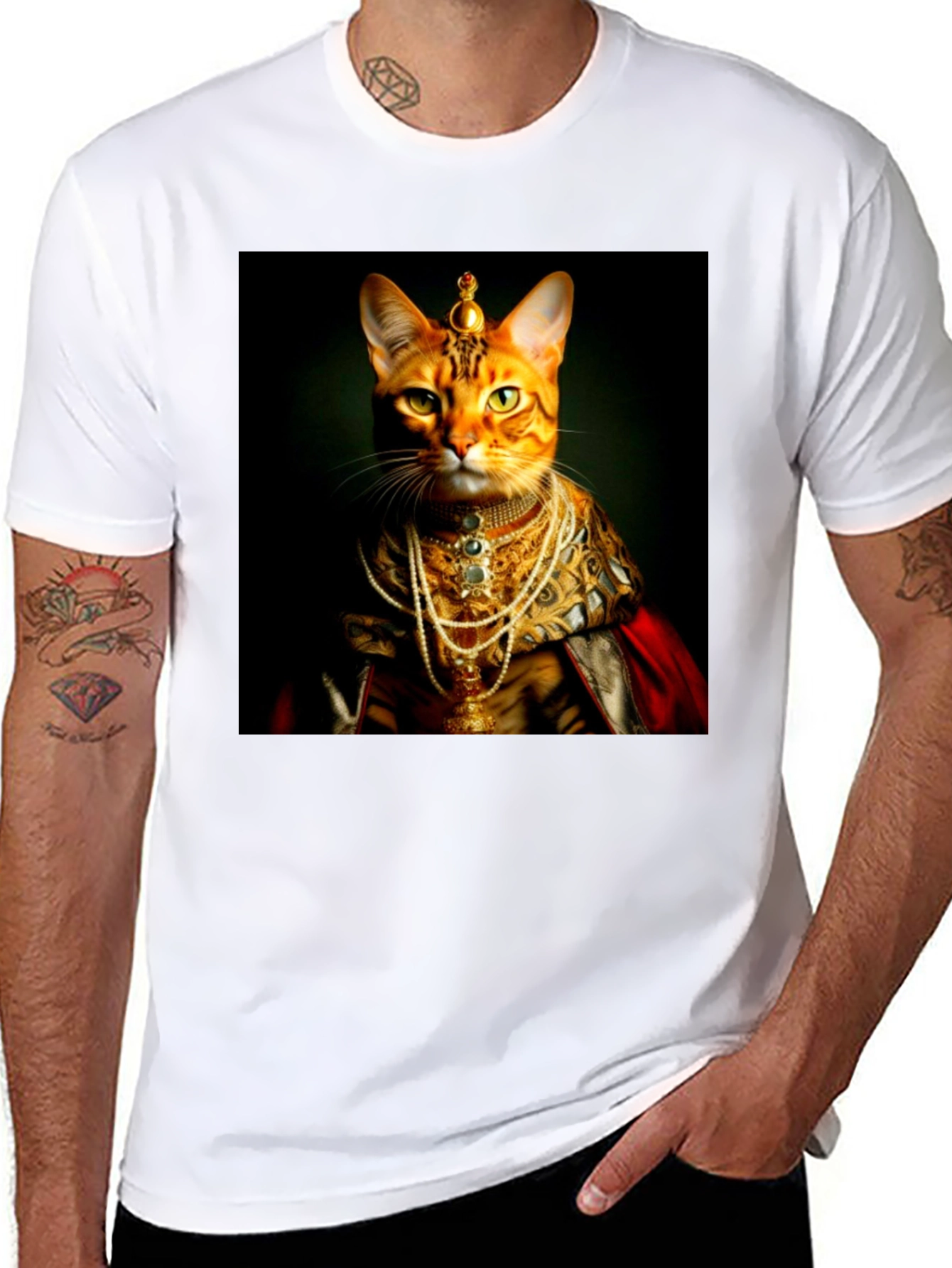 Black Regal Cat T-Shirt: Royal Feline Portrait Tee view 8