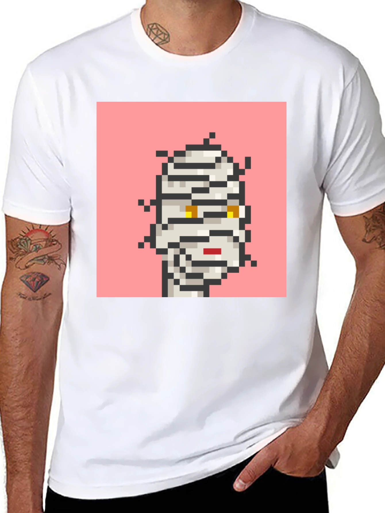 Black Pixelated Mummy Graphic Black T-Shirt view 8